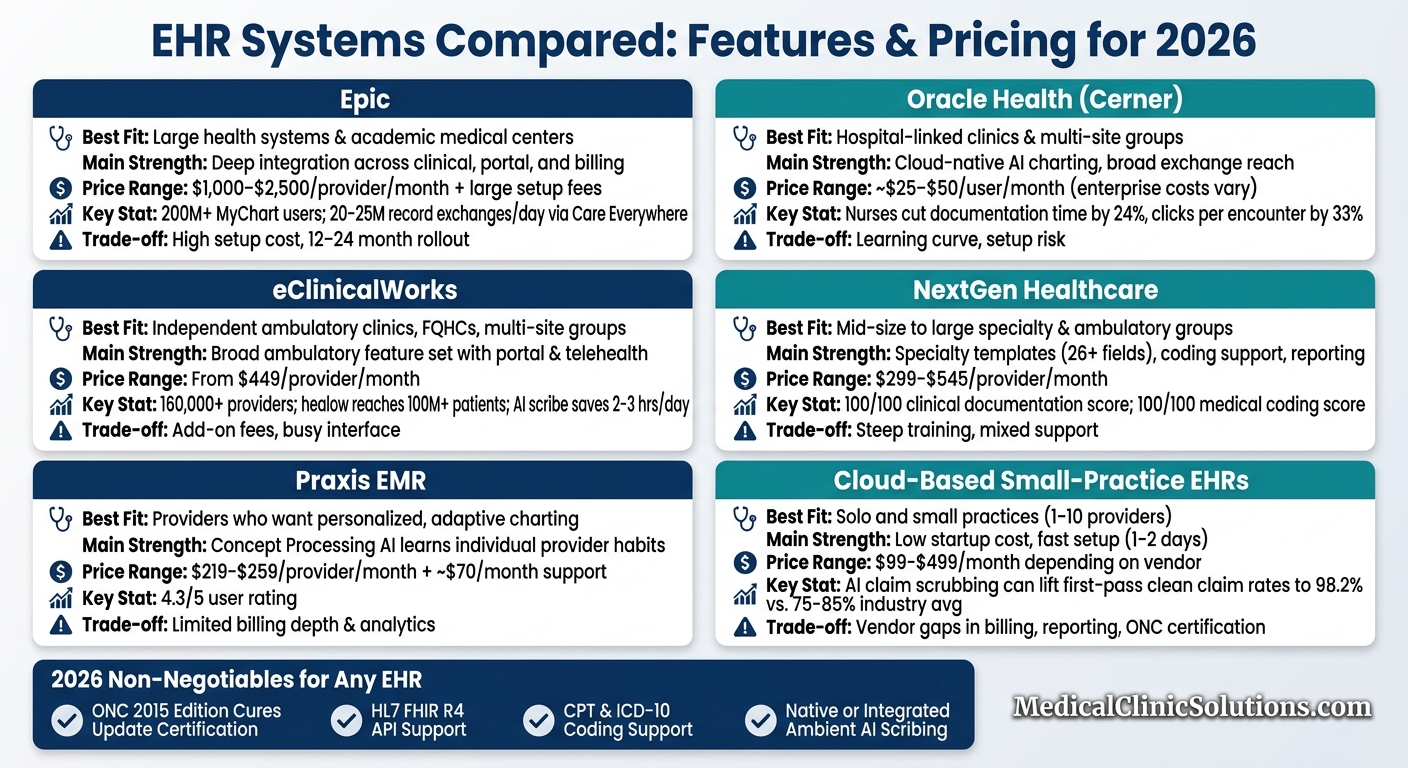 EHR Systems Compared: Features & Pricing for Clinics in 2026